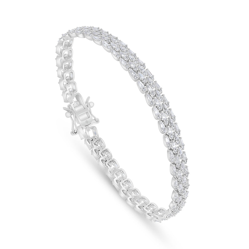Sterling Silver 925 Bracelet Rhodium Plated Embedded With White Zircon