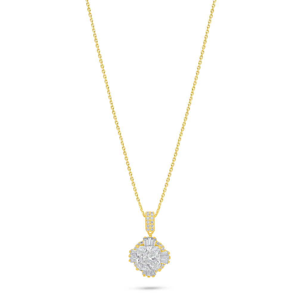 Sterling Silver 925 Necklace Golden Plated Embedded With Diamond Zircon And White Zircon