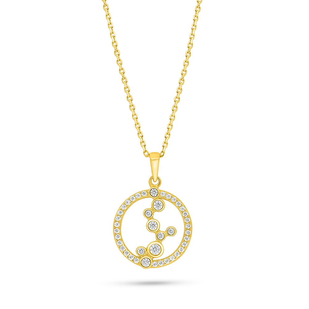 عقد من الفضة الخالصة عيار 925 مطلي ذهبي مرصع فص ابيض