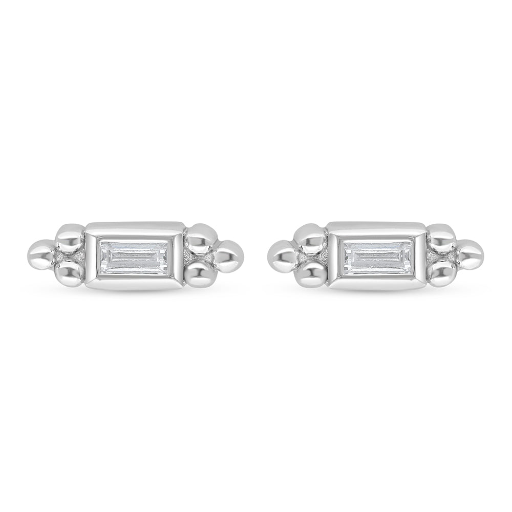 Sterling Silver 925 Earring Rhodium Plated Embedded With White Zircon