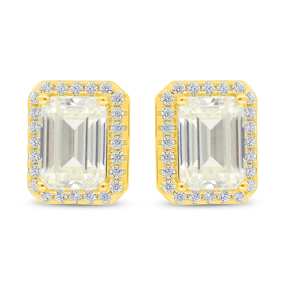 اقراط من الفضة الخالصة عيار 925 مطلي ذهبي مرصعة بالزركون الكناري الالماسي و فص ابيض