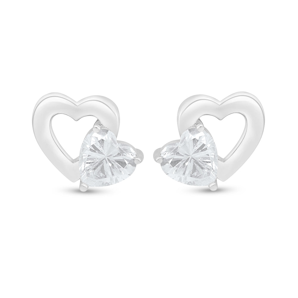 Sterling Silver 925 Earring Rhodium Plated Embedded With White Zircon