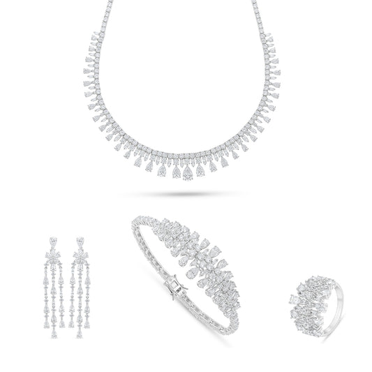 Sterling Silver 925 SET Rhodium Plated Embedded With White Zircon