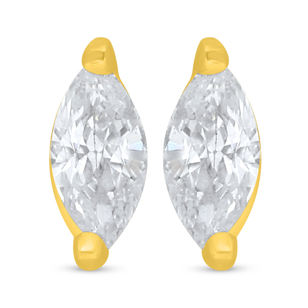 Sterling Silver 925 Earring Golden Plated Embedded With White Zircon