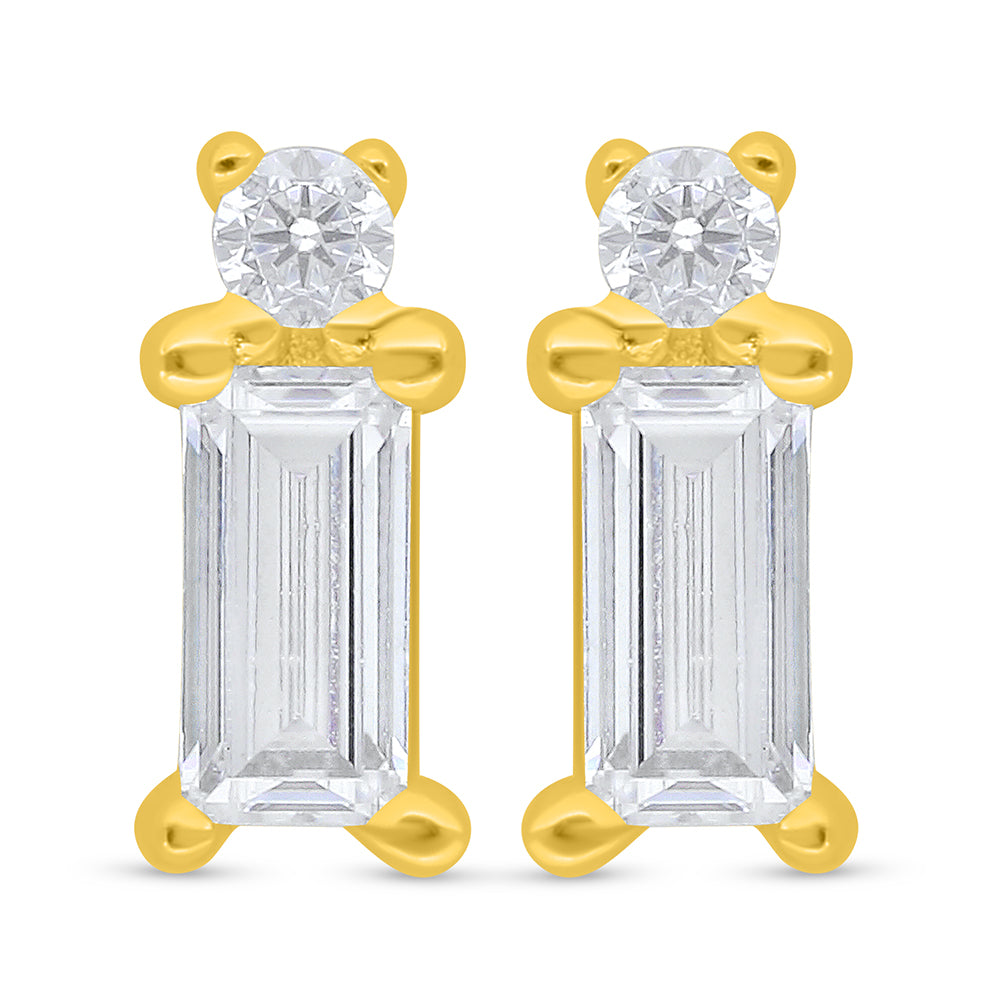 Sterling Silver 925 Earring Golden Plated Embedded With White Zircon