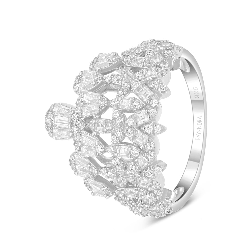 طقم فضة عيار 925 مطلي روديوم مرصع فص ابيض