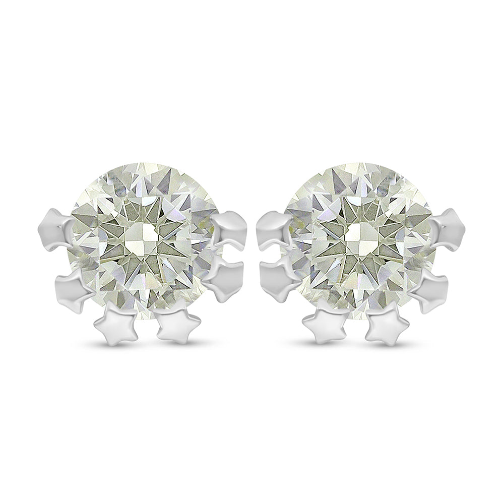 Sterling Silver 925 Earring Rhodium Plated Embedded With Diamond Zircon