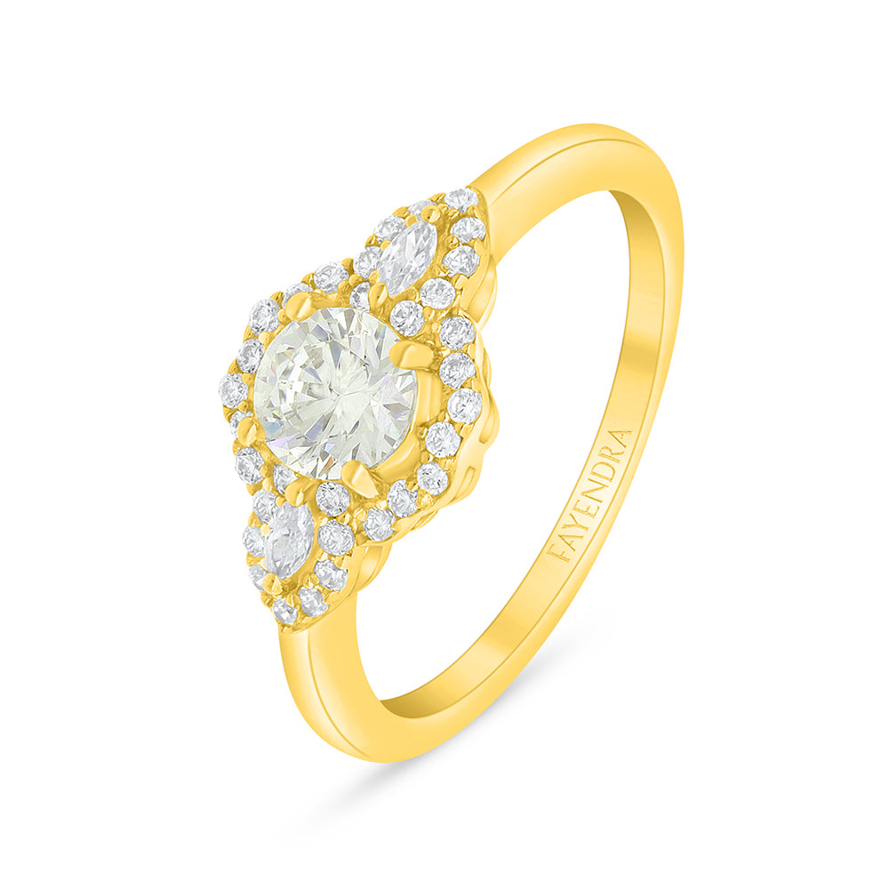Sterling Silver 925 Ring Golden Plated Embedded With White Zircon