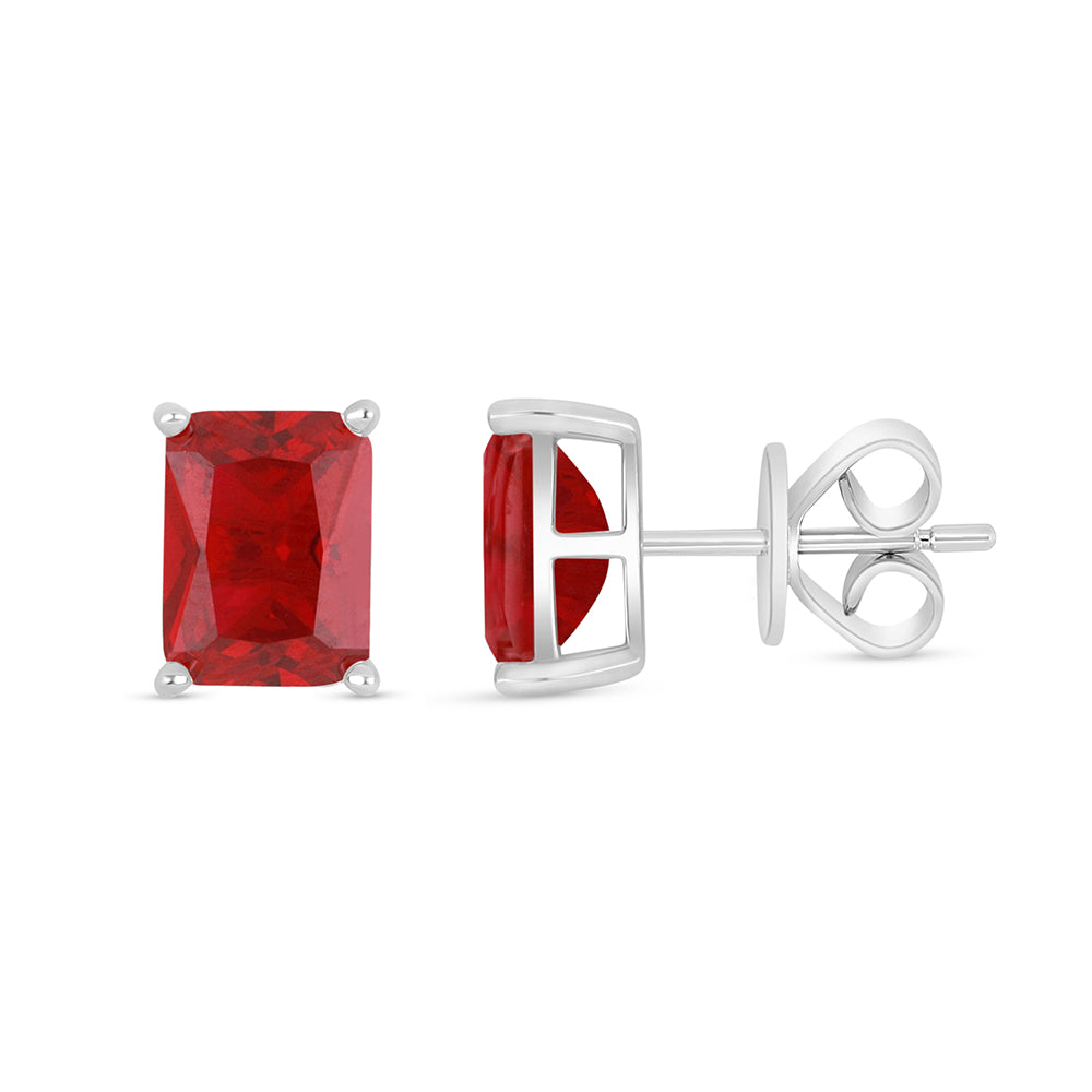 Sterling Silver 925 Earring Rhodium Plated Embedded With Ruby Corundum