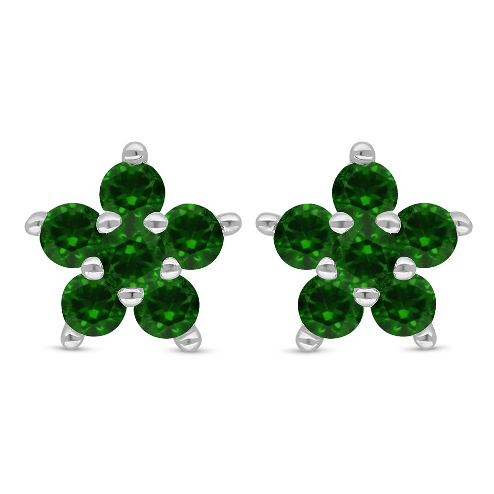 Sterling Silver 925 Earring Rhodium Plated Embedded With Emerald Zircon
