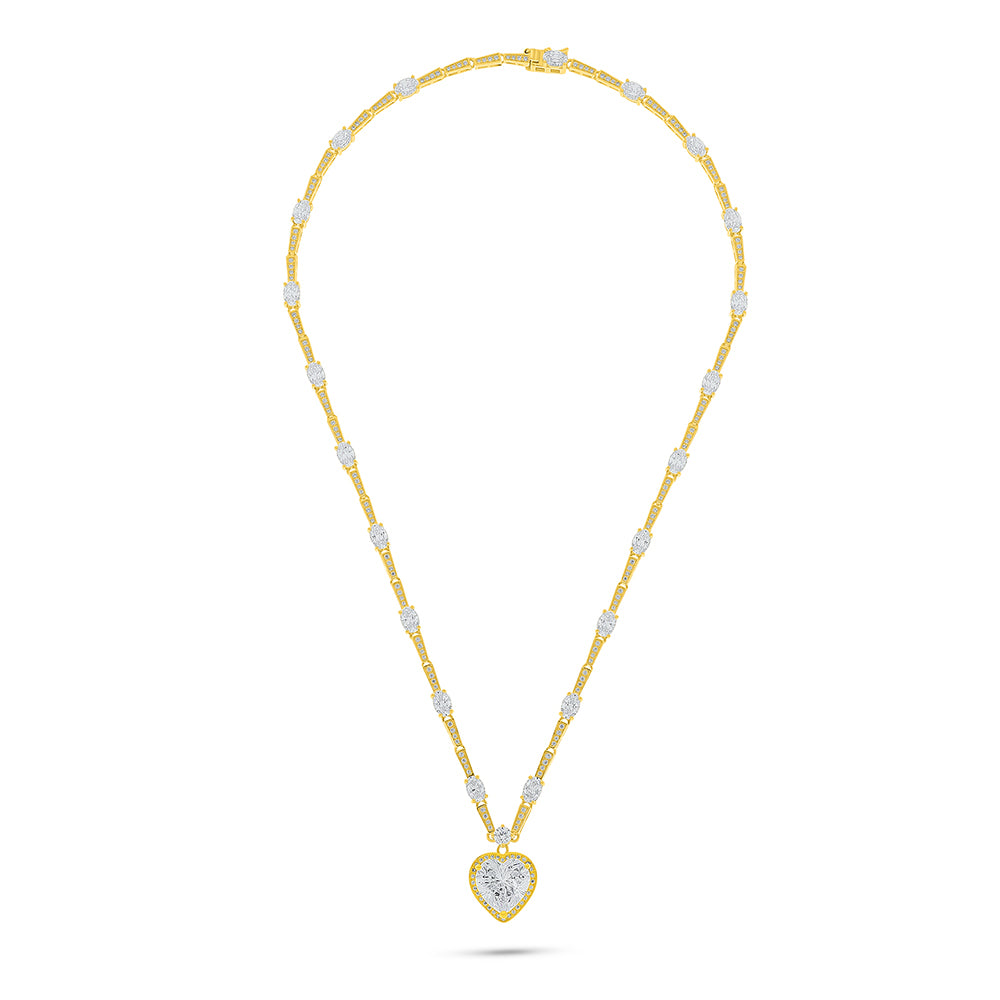 Sterling Silver 925 Necklace Golden Plated Embedded With White Zircon