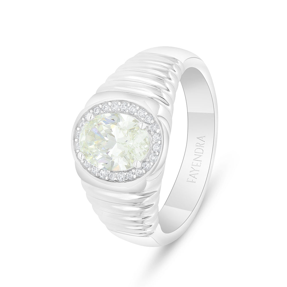 Sterling Silver 925 Ring Rhodium Plated Embedded With Yellow Diamond And White Zircon