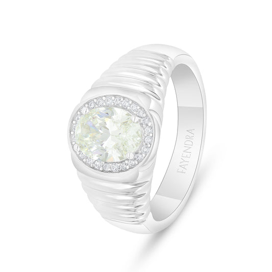 Sterling Silver 925 Ring Rhodium Plated Embedded With Yellow Diamond And White Zircon
