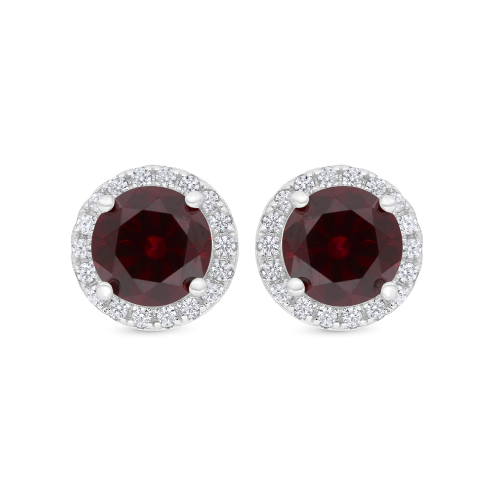 اقراط من الفضة الخالصة عيار 925 مطلية روديوم مرصعة ياقوت كروندوم و فص ابيض