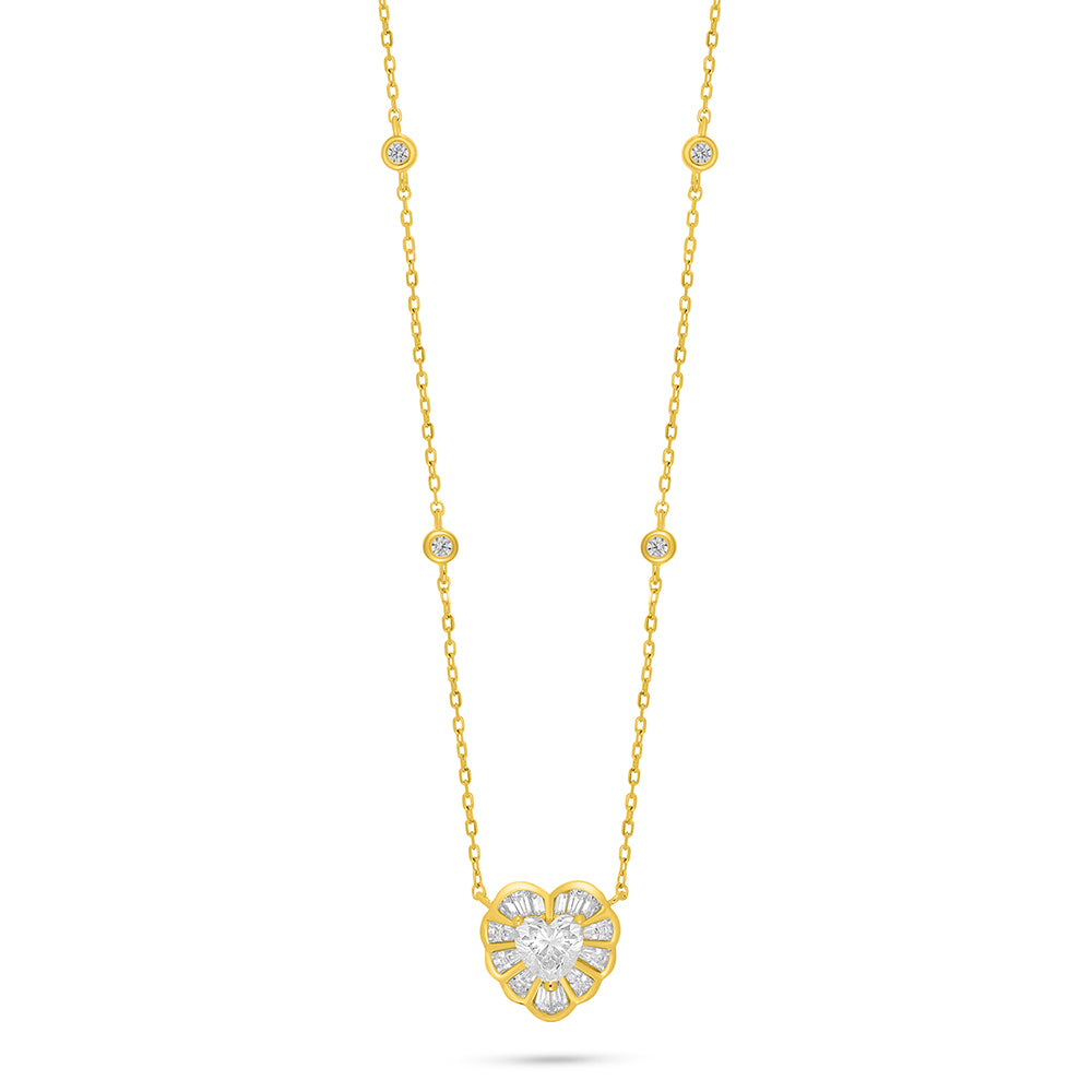Sterling Silver 925 Necklace Golden Plated Embedded With Diamond Zircon And White Zircon