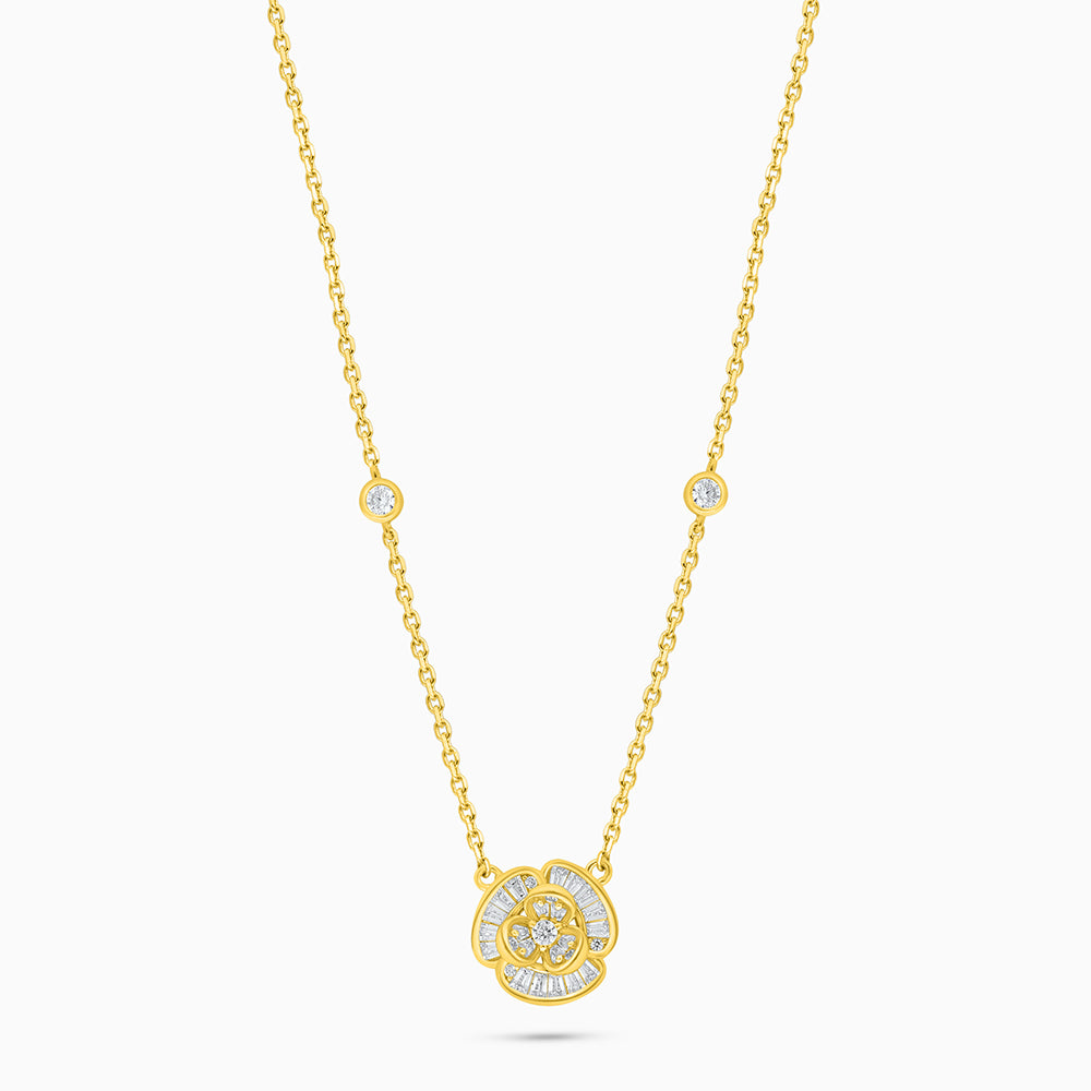 Sterling Silver 925 Necklace Golden Plated Embedded With White Zircon