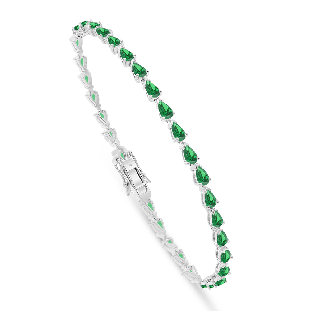 Sterling Silver 925 Bracelet Rhodium Plated Embedded With Emerald Zircon