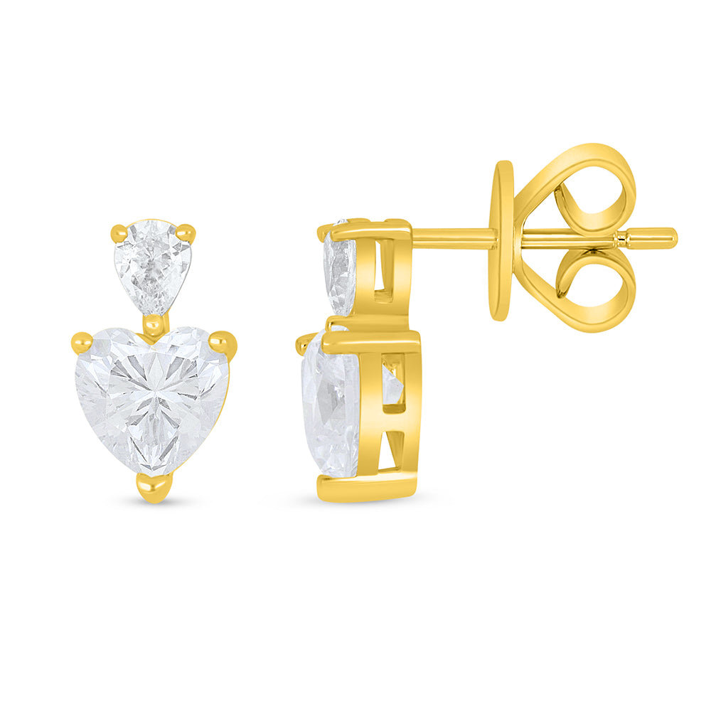 Sterling Silver 925 Earring Golden Plated Embedded With White Zircon