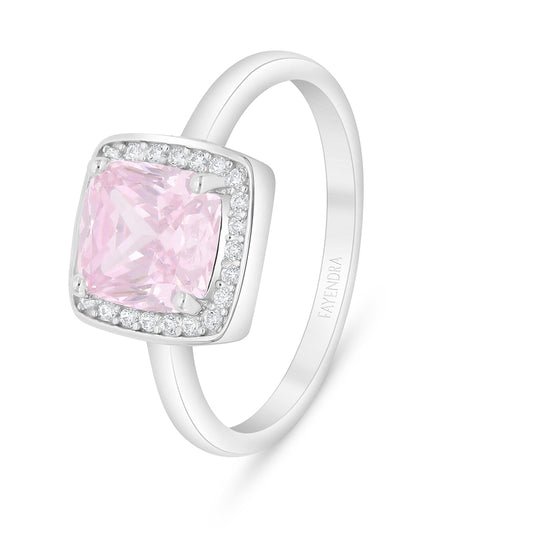 Sterling Silver 925 Ring Rhodium Plated Embedded With Pink Zircon And White Zircon