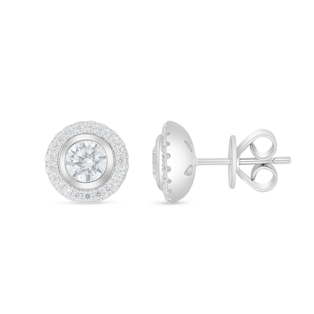 Sterling Silver 925 Earring Rhodium Plated Embedded With White Zircon