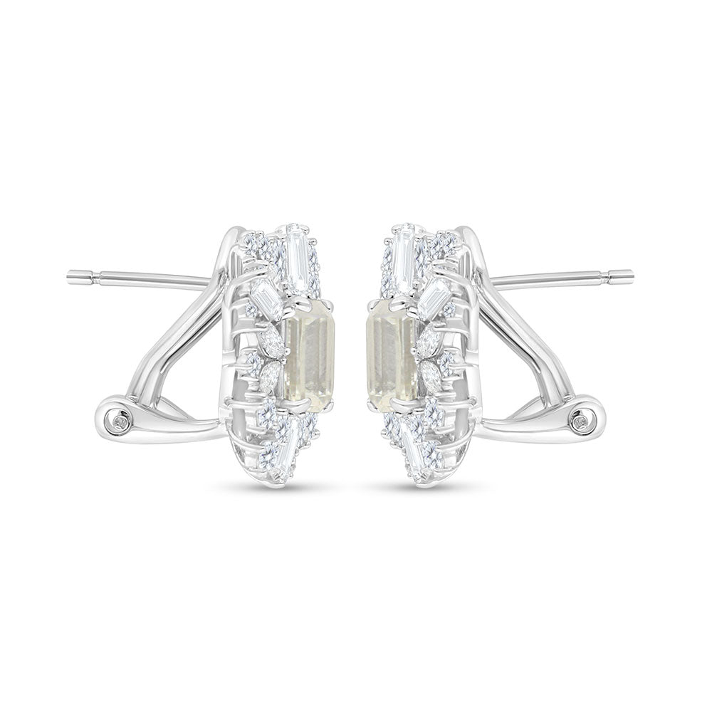 Sterling Silver 925 Earring Rhodium Plated Embedded With Yellow Diamond And White Zircon