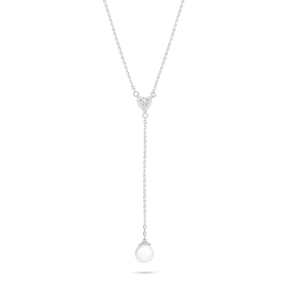Sterling Silver 925 Necklace Rhodium Plated Embedded With Natural White Pearl And White Zircon
