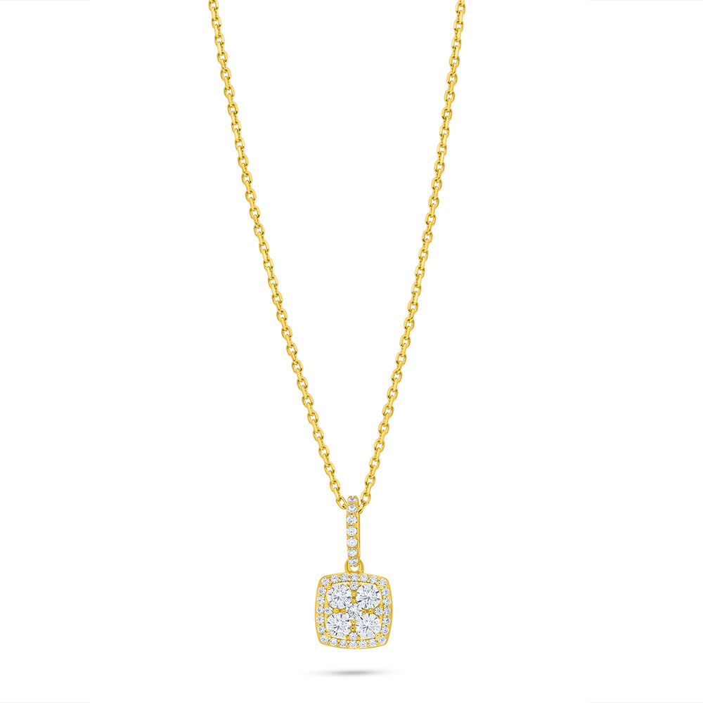 Sterling Silver 925 Necklace Golden Plated Embedded With White Zircon