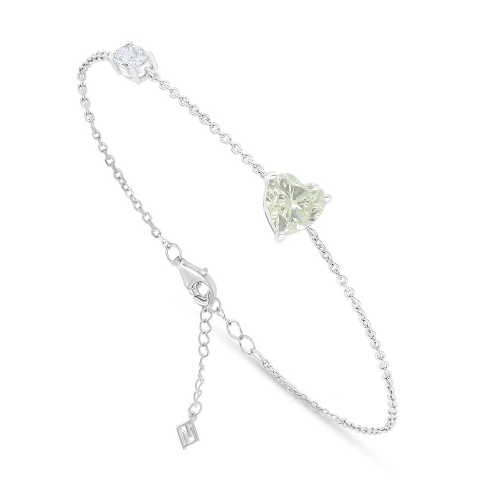 اسورة من الفضة الخالصة عيار 925 مطلية روديوم مرصعة بالزركون الكناري الالماسي و فص ابيض