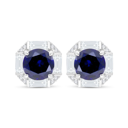 اقراط من الفضة الخالصة عيار 925 مطلي روديوم مرصعة زفير كروندوم و فص ابيض