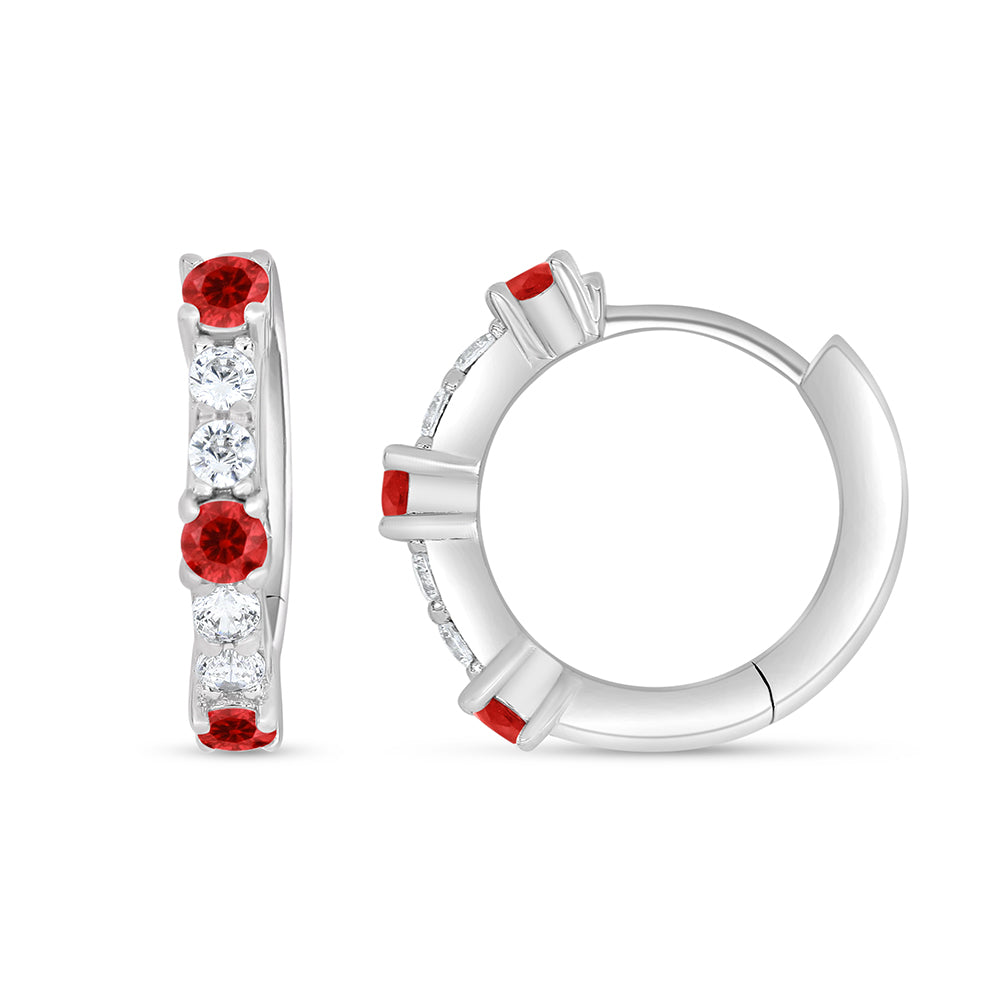 Sterling Silver 925 Earring Rhodium Plated Embedded With Ruby Corundum And White Zircon