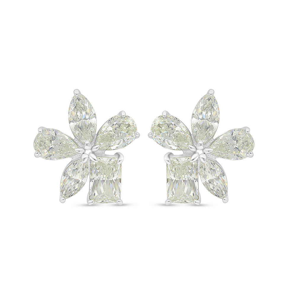 Sterling Silver 925 Earring Rhodium Plated Embedded With Yellow Diamond
