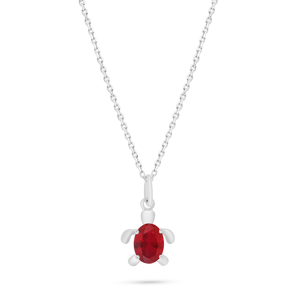 Sterling Silver 925 Necklace Rhodium Plated Embedded With Ruby Corundum