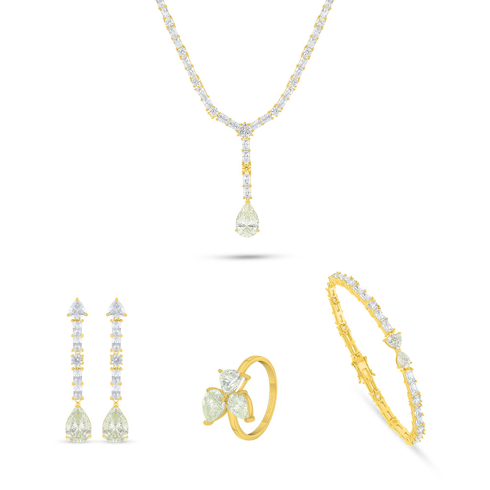 Sterling Silver 925 SET Golden Plated Embedded With Diamond Zircon And White Zircon