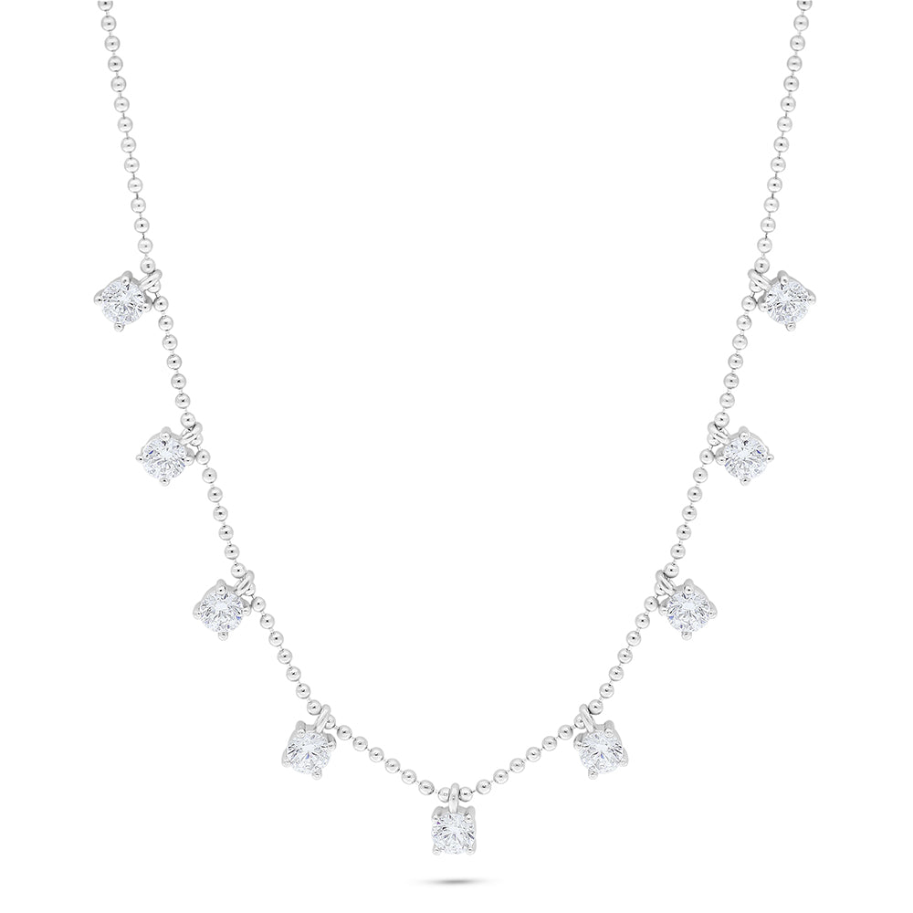 Sterling Silver 925 Necklace Rhodium Plated Embedded With White Zircon