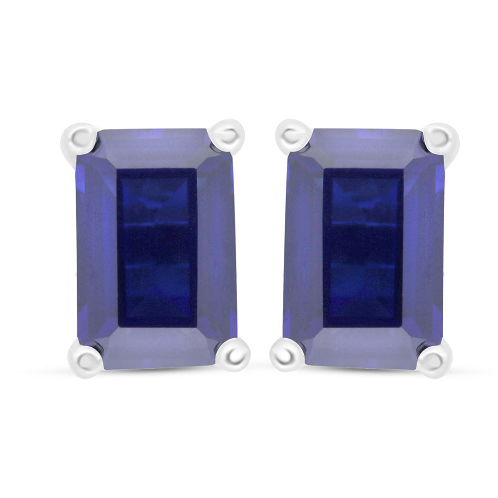 Sterling Silver 925 Earring Rhodium Plated Embedded With Sapphire Corundum