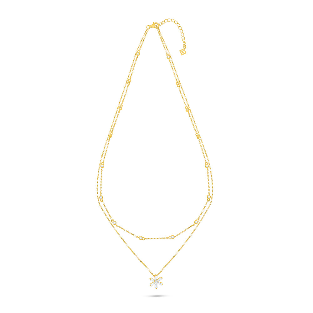 Sterling Silver 925 Necklace Golden Plated Embedded With White Zircon