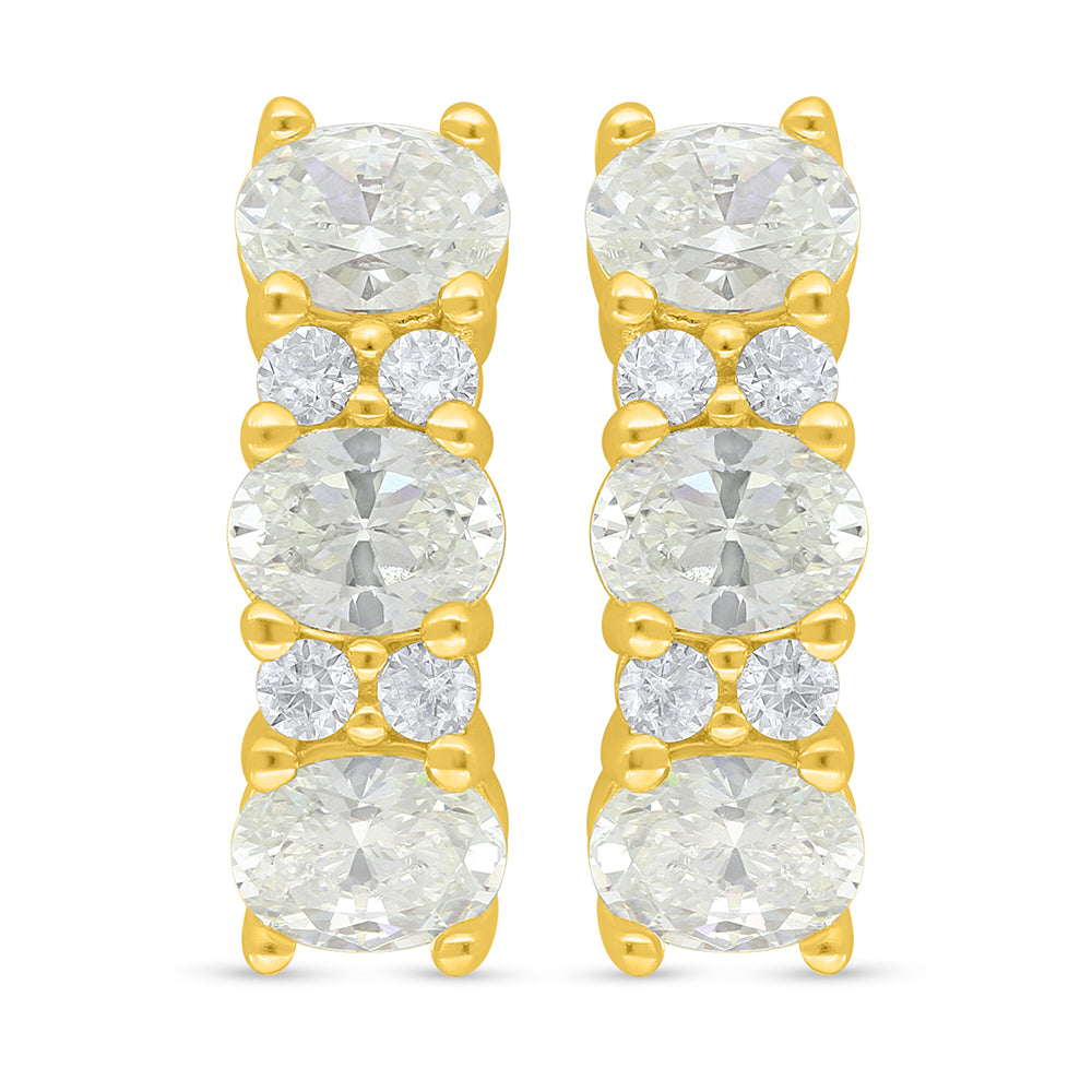 Sterling Silver 925 Earring Golden Plated Embedded With Diamond Zircon And White Zircon