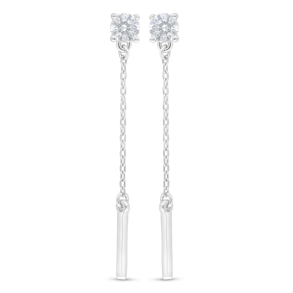 Sterling Silver 925 Earring Rhodium Plated Embedded With White Zircon