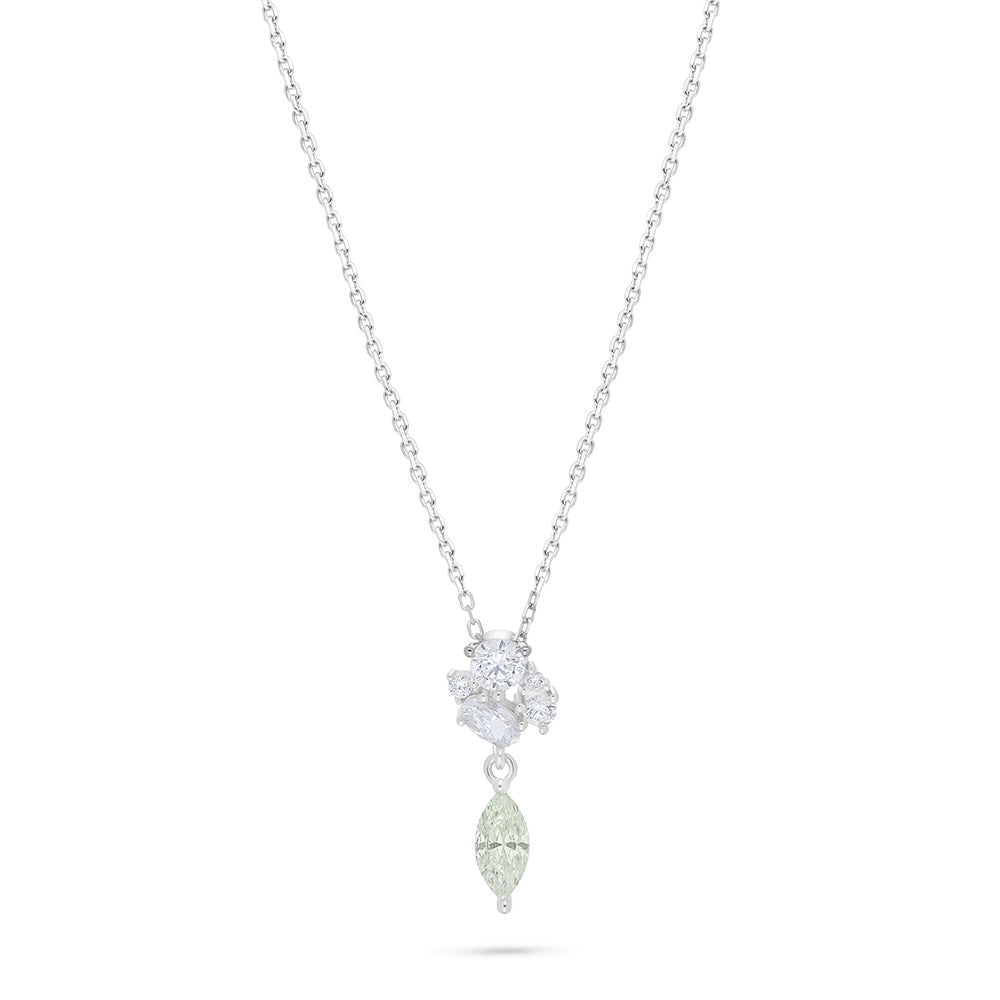 عقد من الفضة الخالصة عيار 925 مطلي روديوم مرصع بالزركون الكناري الالماسي و فص ابيض