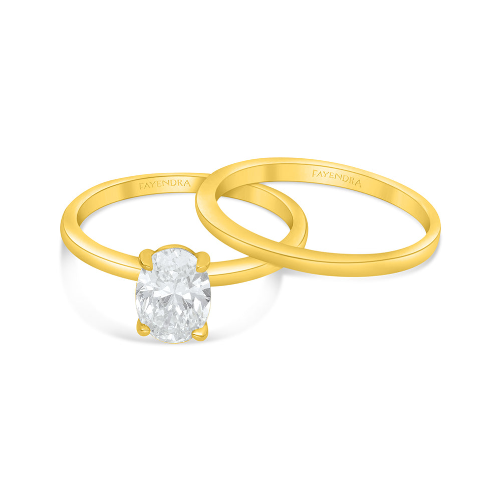 Sterling Silver 925 Ring (Twins) Golden Plated Embedded With White Zircon