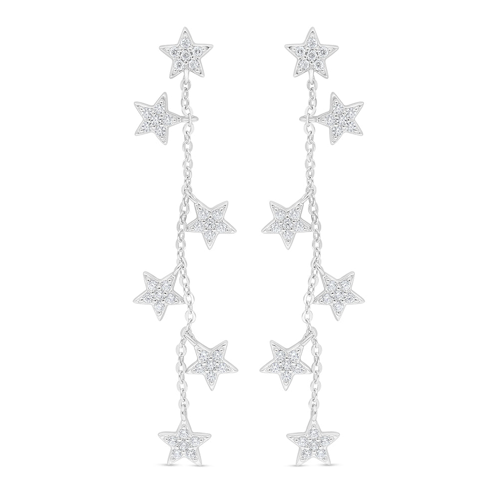 Sterling Silver 925 Earring Rhodium Plated Embedded With White Zircon