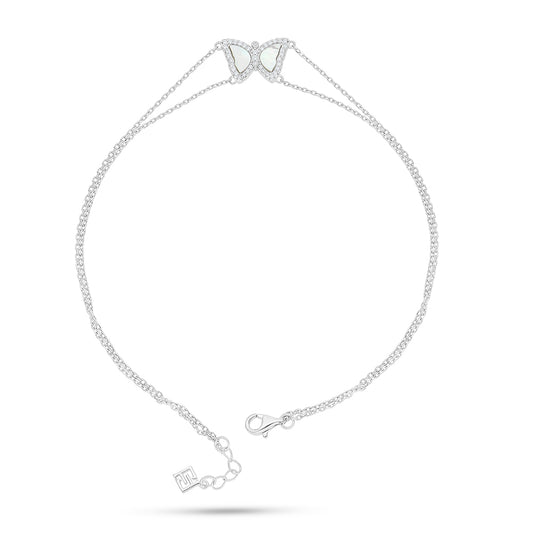 Sterling Silver 925 Anklet Rhodium Plated Embedded With White Shell And White Zircon