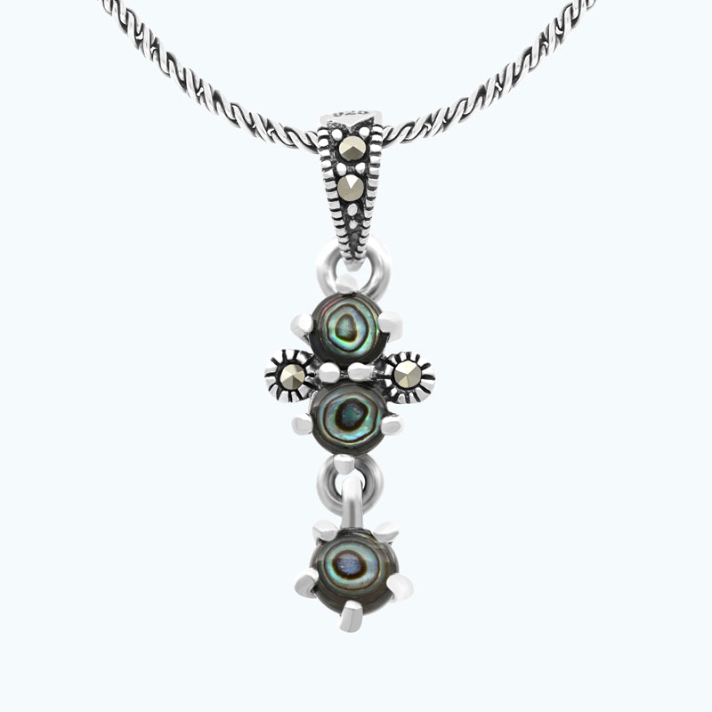 Sterling Silver 925 Pendant Embedded With Natural Blue Shell And Marcasite Stones