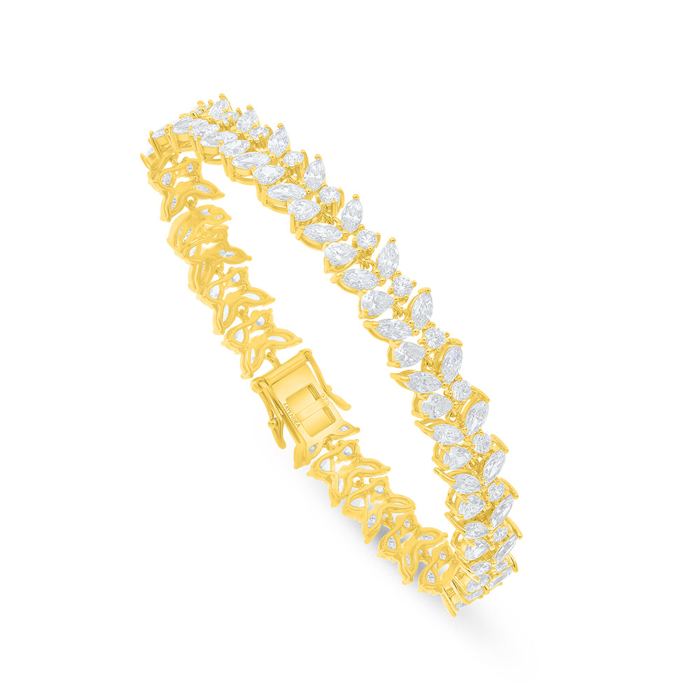 Sterling Silver 925 Bracelet Golden Plated Embedded With White Zircon