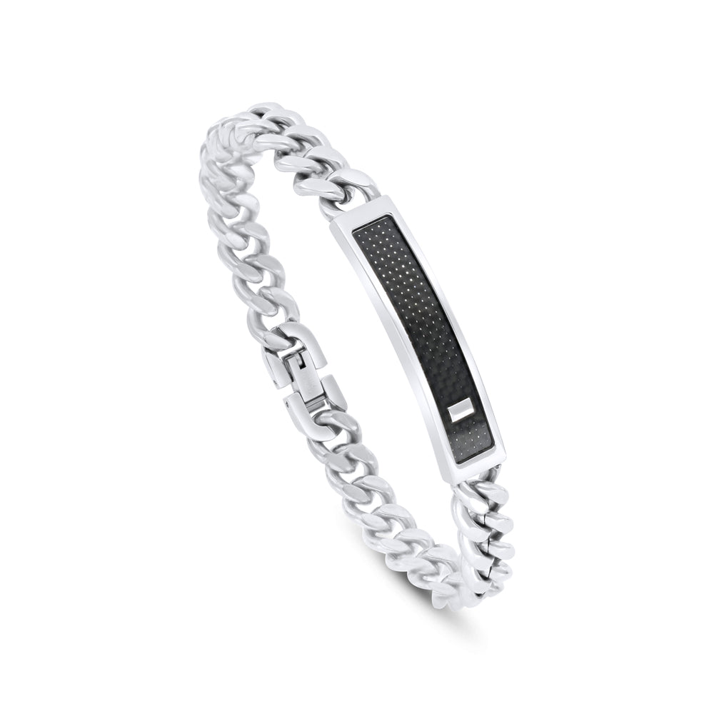 اسورة رجالي ستانلس ستيل لون فضي و اسود عيار Carbon Fiber 304L