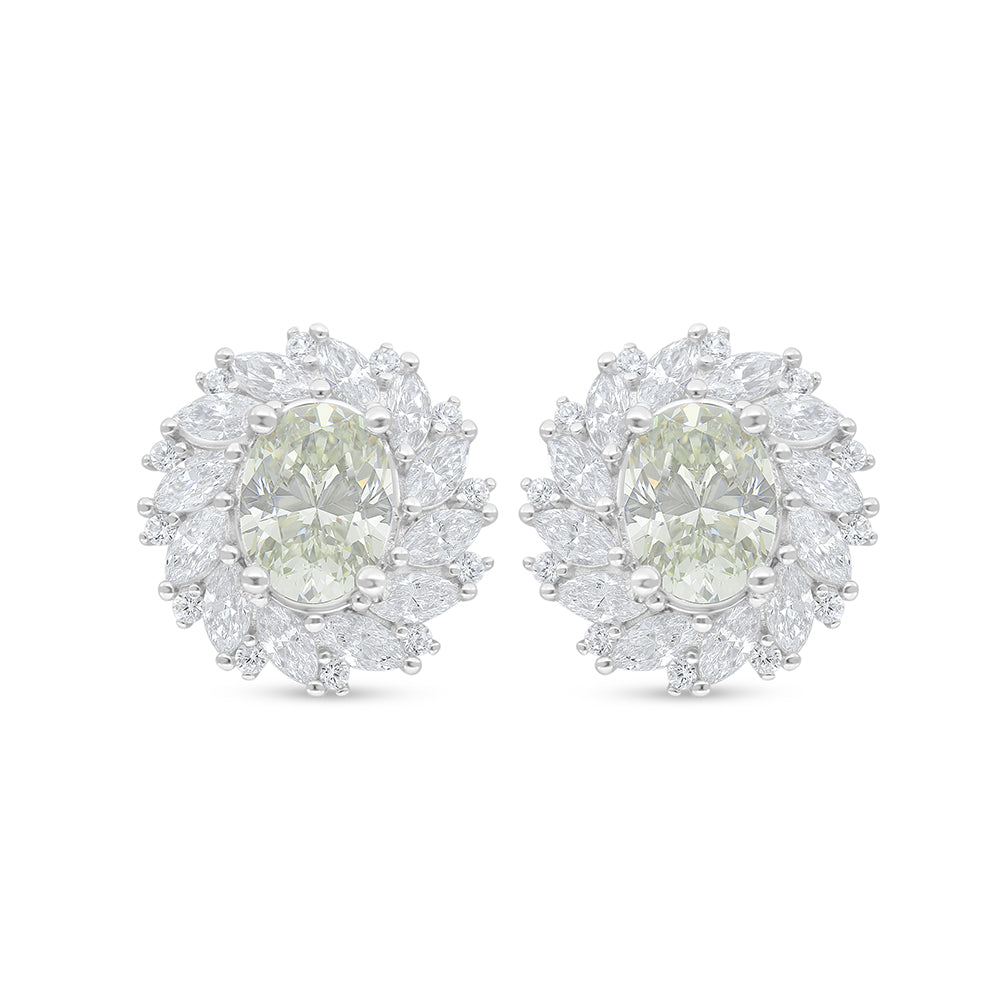 Sterling Silver 925 Earring Rhodium Plated Embedded With Yellow Diamond And White Zircon