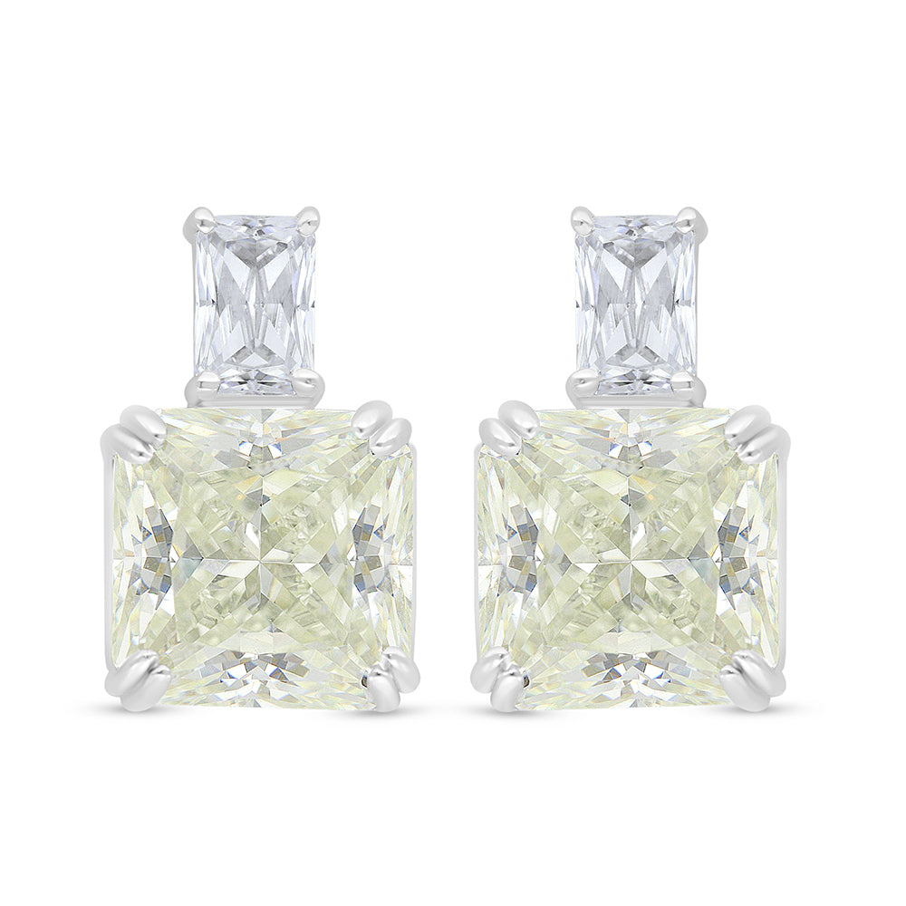 اقراط من الفضة الخالصة عيار 925 مطلية روديوم مرصعة بالزركون الكناري الالماسي و فص ابيض