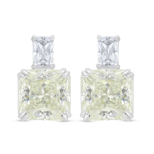 اقراط من الفضة الخالصة عيار 925 مطلية روديوم مرصعة بالزركون الكناري الالماسي و فص ابيض