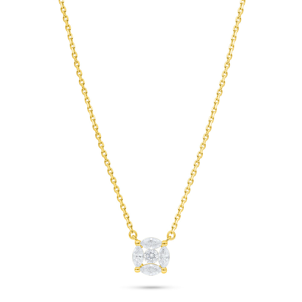 Sterling Silver 925 Necklace Golden Plated Embedded With White Zircon