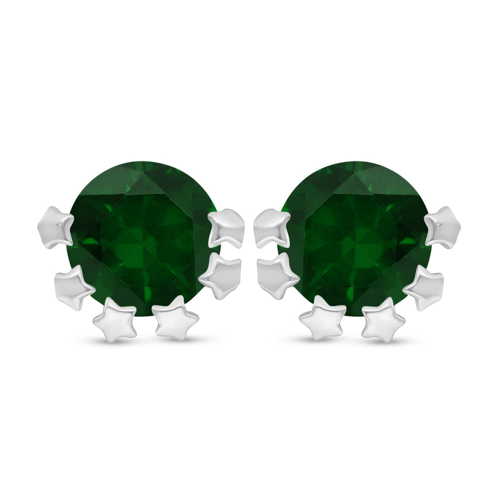 Sterling Silver 925 Earring Rhodium Plated Embedded With Emerald Zircon